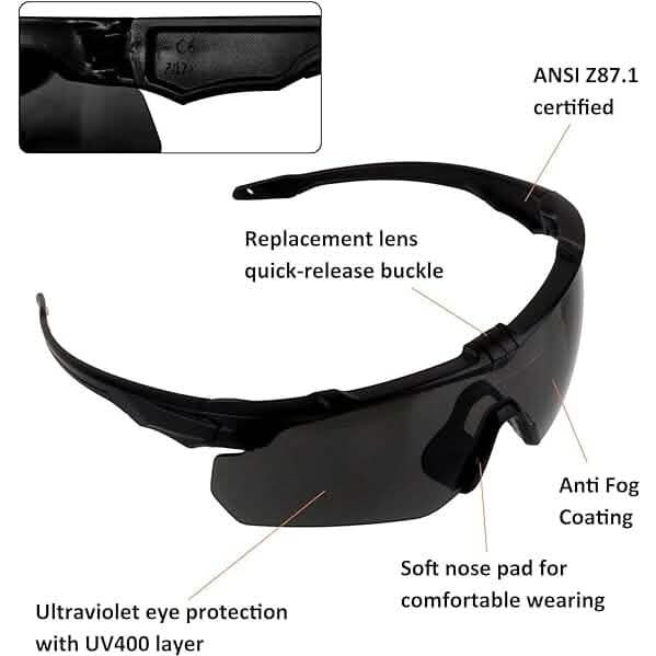 ToopMount Tactical Eyewear Anti Fog, ANSI Z87.1 Shooting Glasses with 3 Interchangeable Lens (Refurbished) DailySale