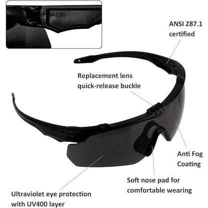ToopMount Tactical Eyewear Anti Fog, ANSI Z87.1 Shooting Glasses with 3 Interchangeable Lens (Refurbished) DailySale