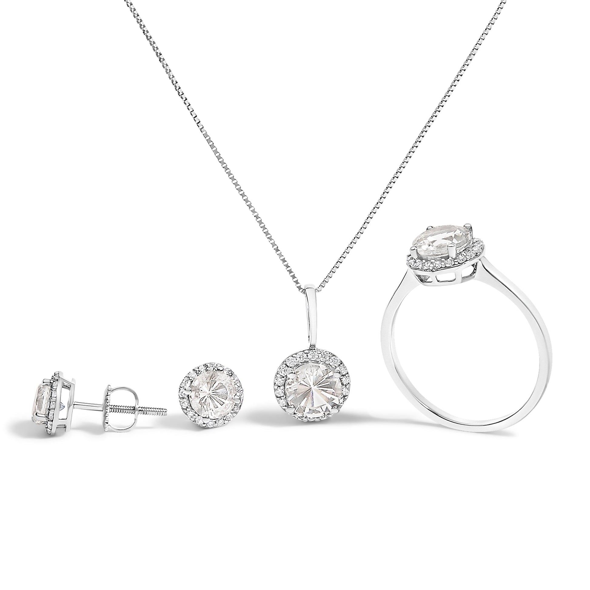 10K White Gold Purple Amethyst and 3/8 Cttw Diamond Halo Jewelry Set (Earrings, Pendant & Ring) Bids.com