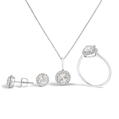 10K White Gold Purple Amethyst and 3/8 Cttw Diamond Halo Jewelry Set (Earrings, Pendant & Ring) Bids.com