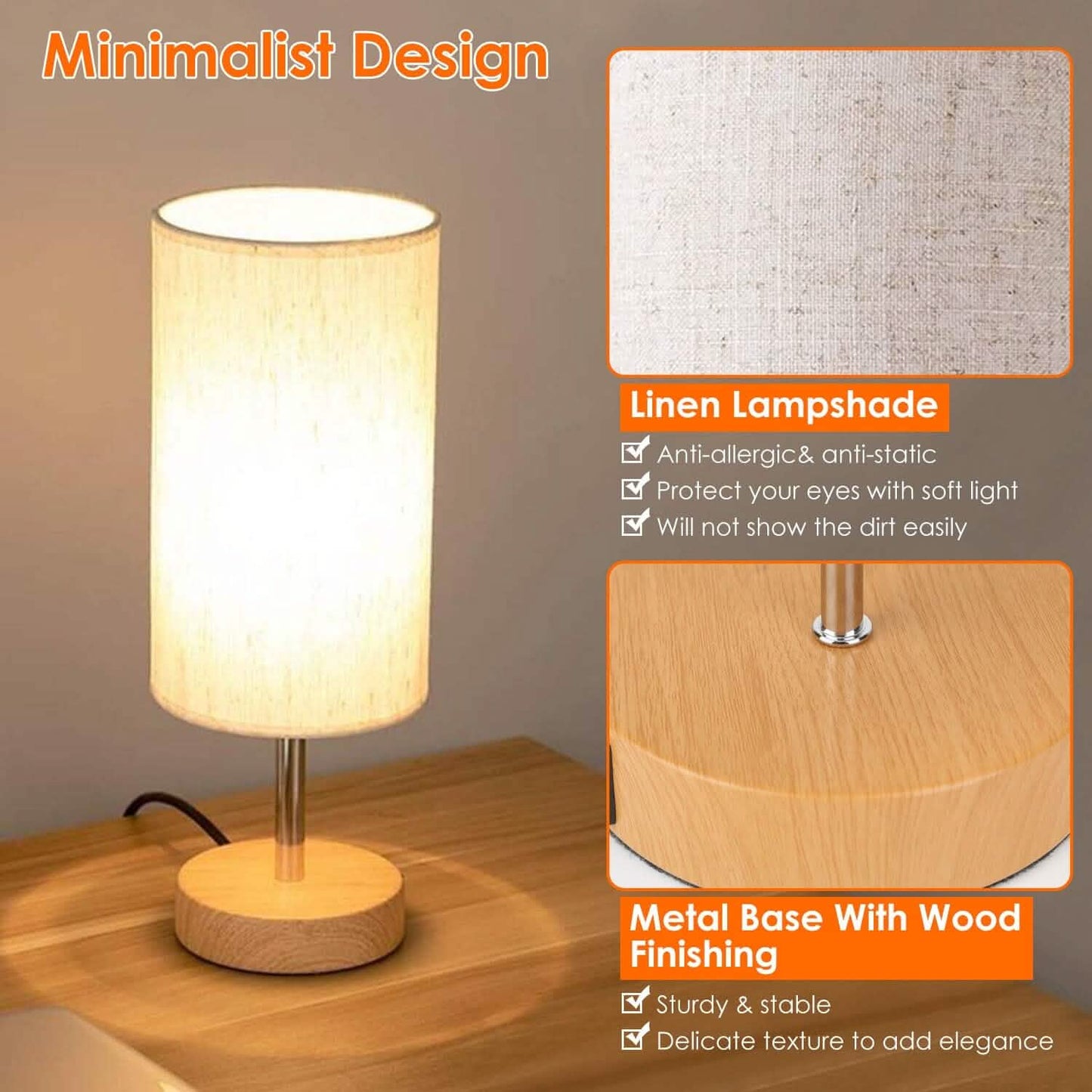 Touch Control Table Lamp 3-Way Dimmable Nightstand Beside Lamp DailySale