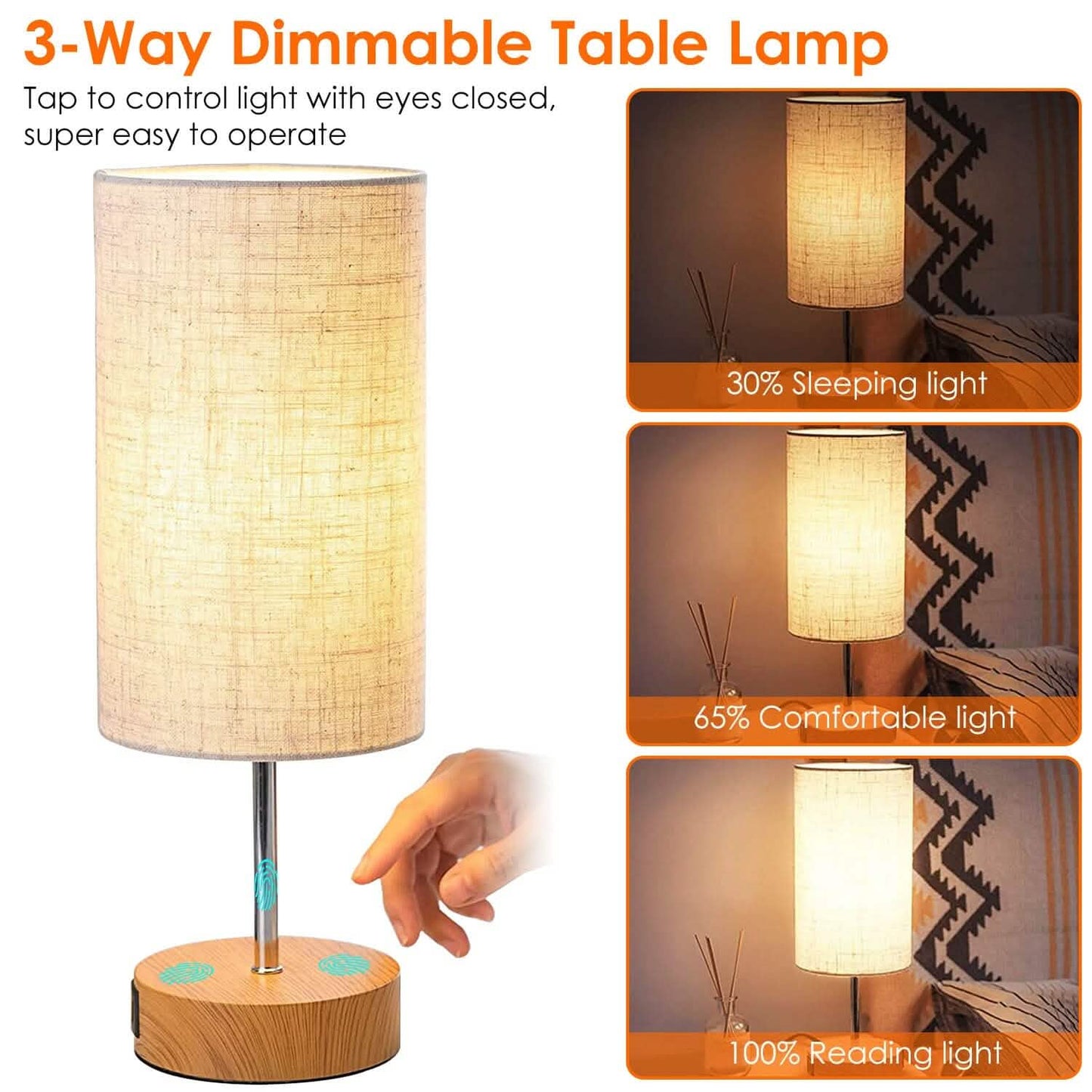 Touch Control Table Lamp 3-Way Dimmable Nightstand Beside Lamp DailySale
