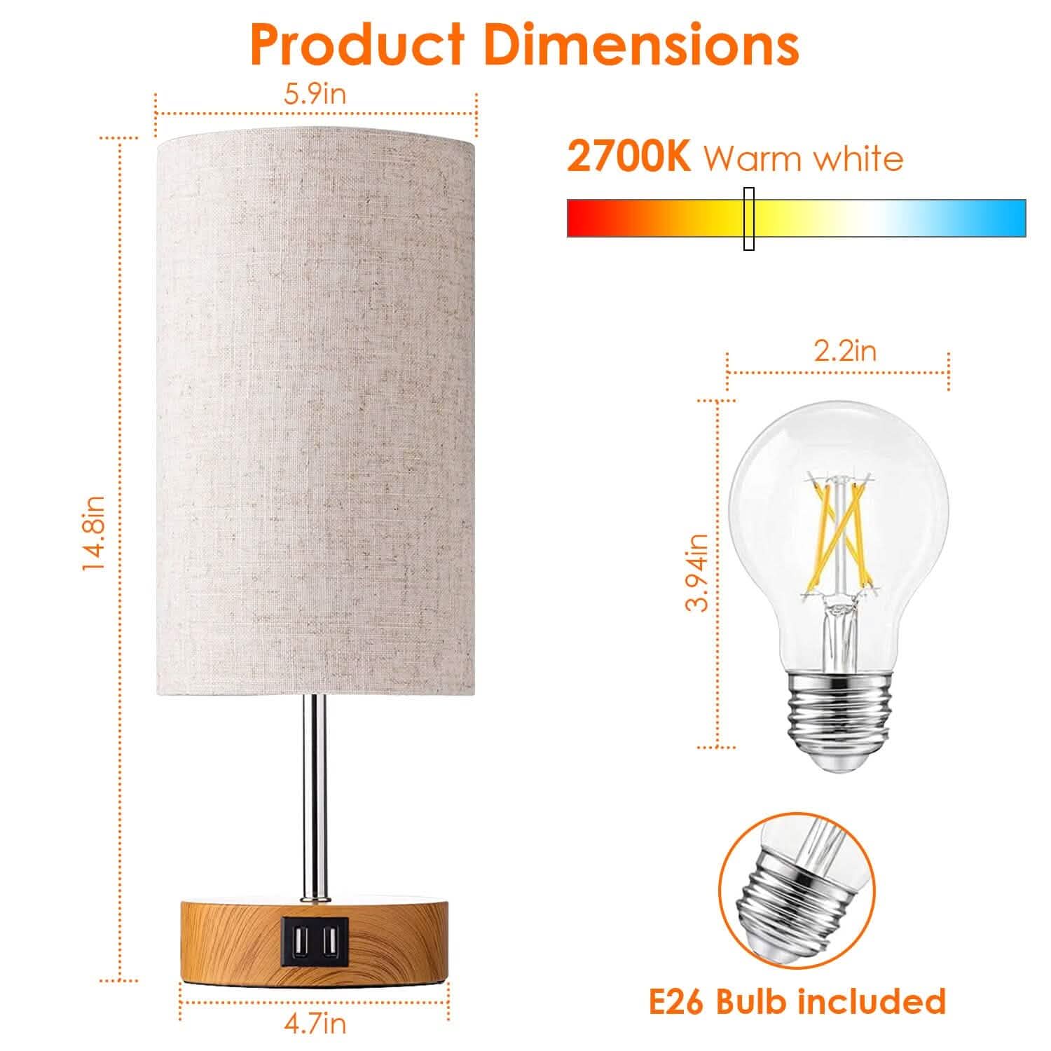 Touch Control Table Lamp 3-Way Dimmable Nightstand Beside Lamp DailySale
