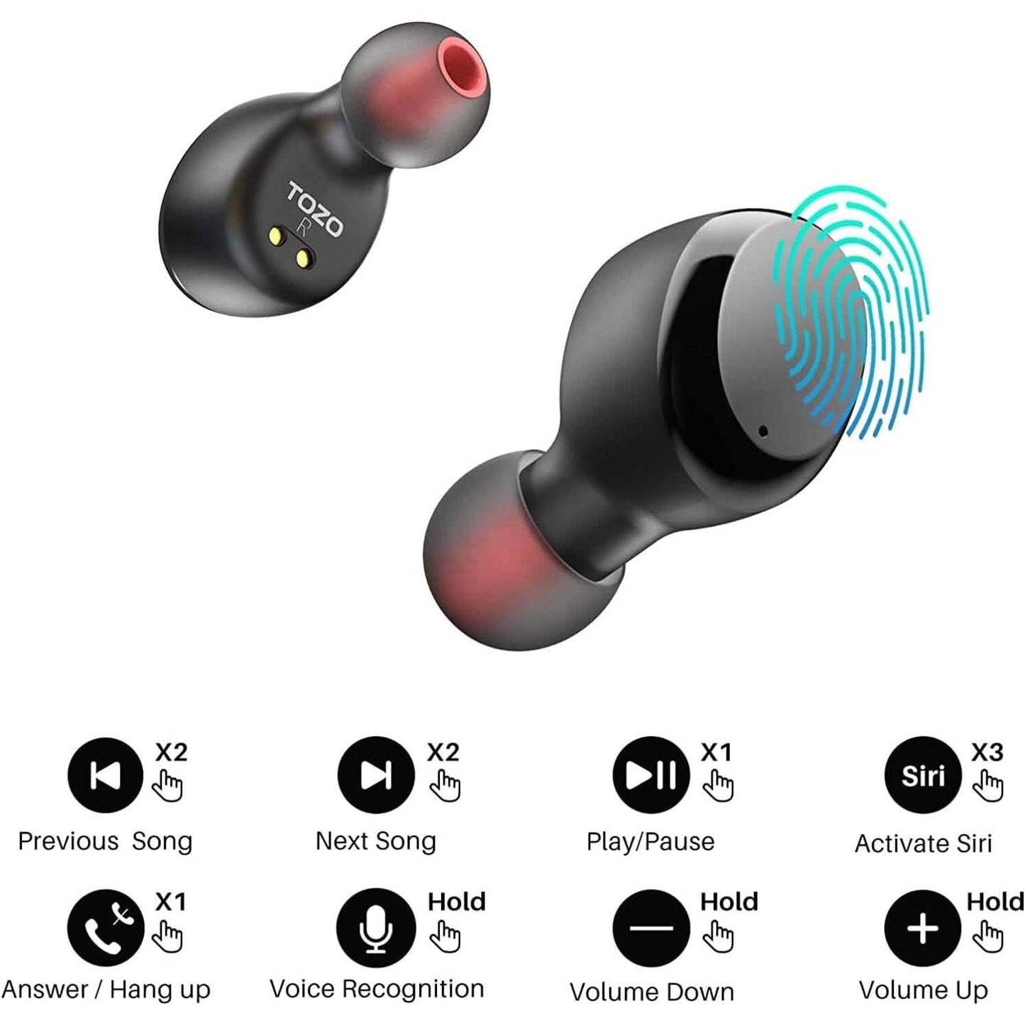 TOZO T6 True Wireless Earbuds Bluetooth 5.3 Headphones Touch Control with Wireless Charging Case (Refurbished) DailySale