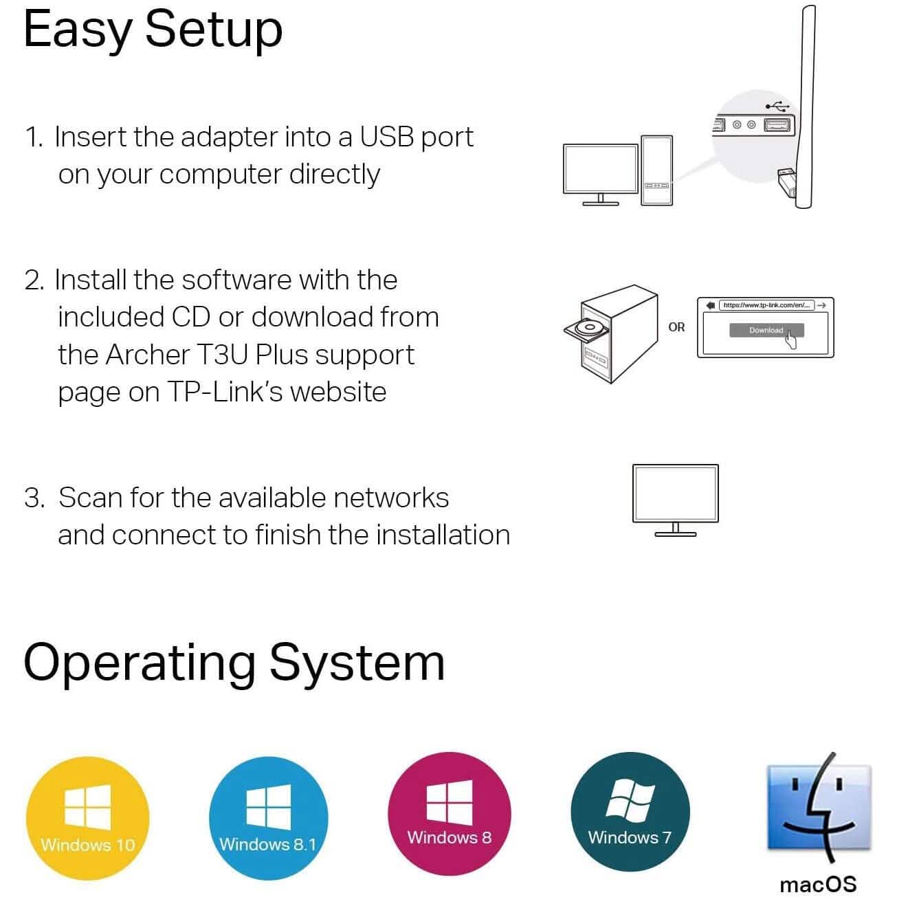 TP-Link USB WiFi Adapter for Desktop PC with 2.4GHz/5GHz High Gain Antenna (Refurbished) DailySale