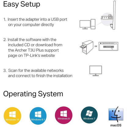 TP-Link USB WiFi Adapter for Desktop PC with 2.4GHz/5GHz High Gain Antenna (Refurbished) DailySale