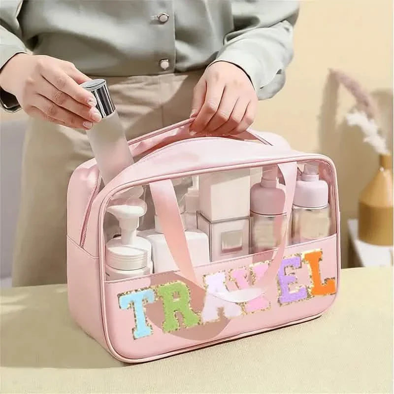 Transparent Letter Pattern Makeup Bag with Handle DailySale