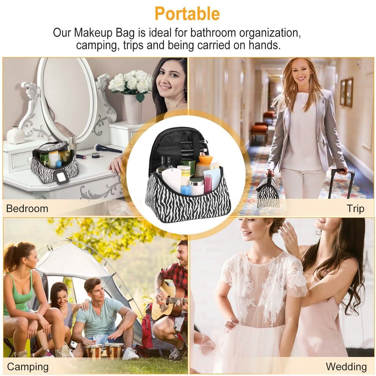 Travel Makeup Bag Portable Cosmetic Organizer with Cosmetic Mirror DailySale