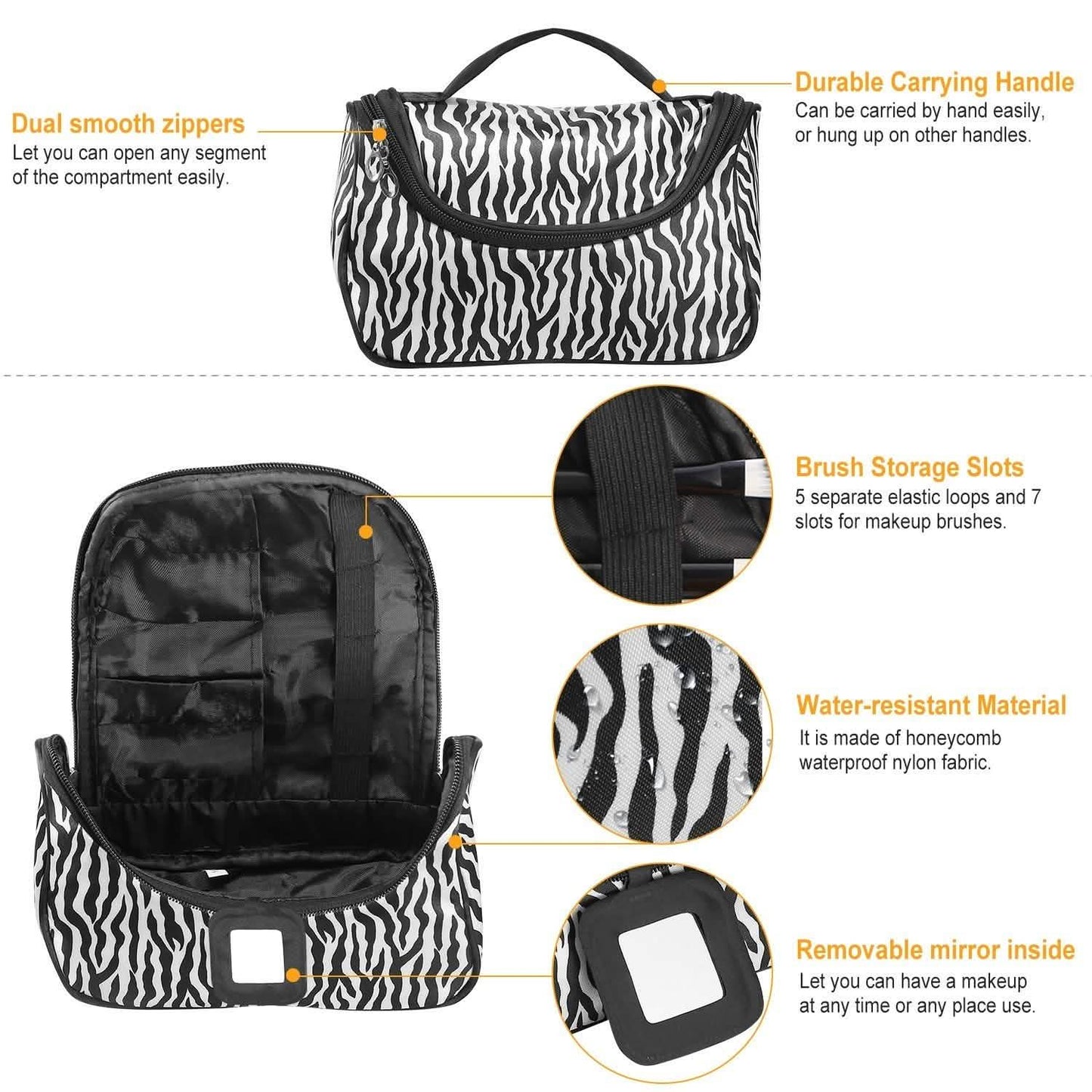Travel Makeup Bag Portable Cosmetic Organizer with Cosmetic Mirror DailySale