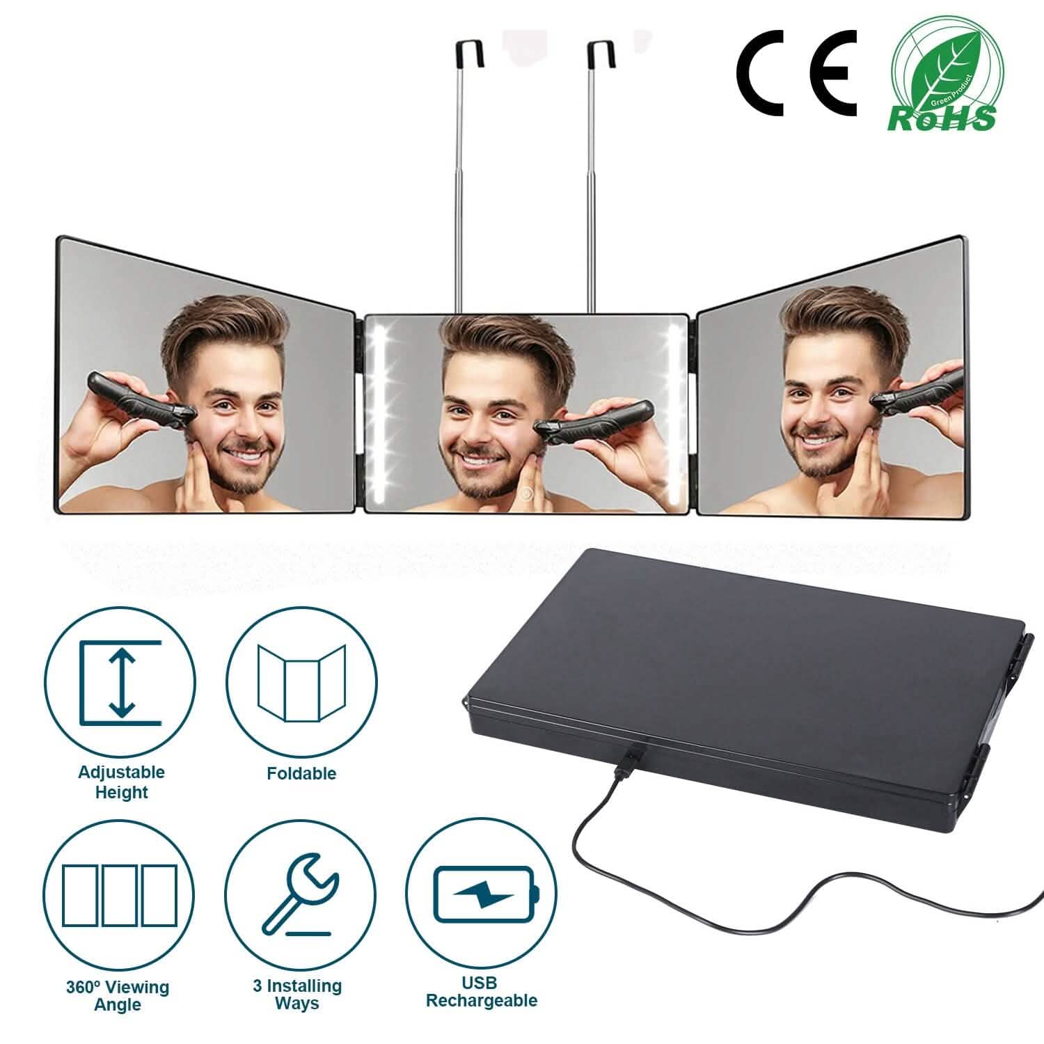Tri-Fold Mirror with Telescopic Hanger DailySale