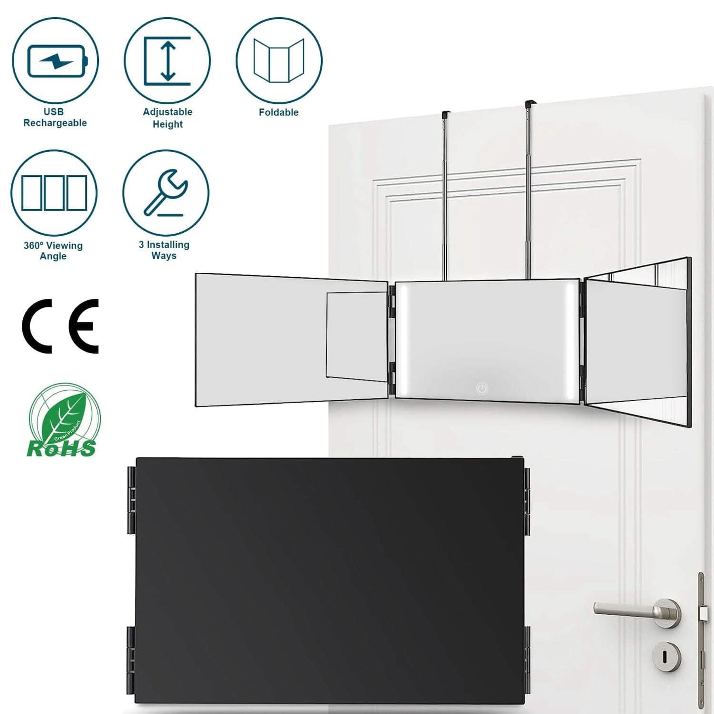 Tri-Fold Mirror with Telescopic Hanger DailySale