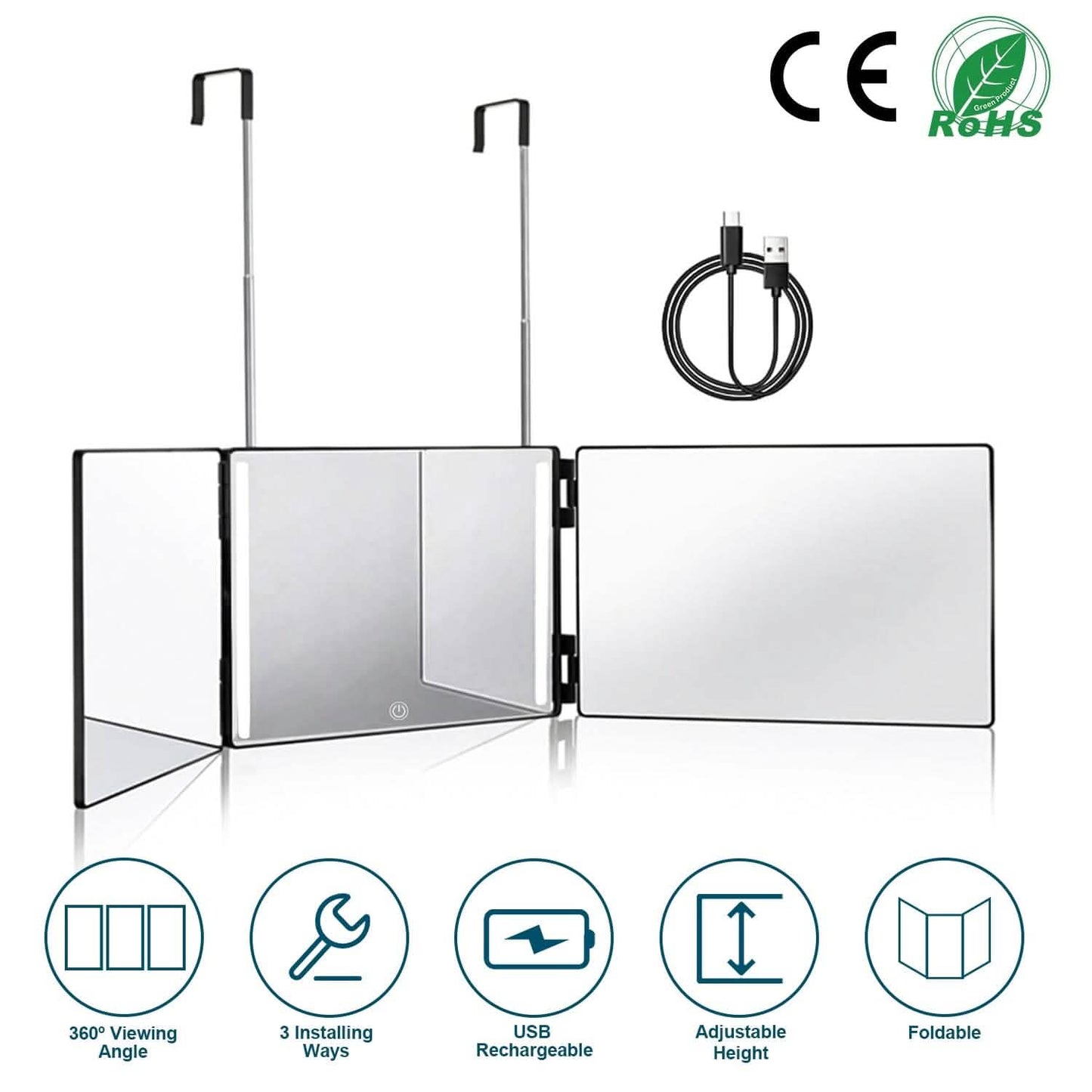 Tri-Fold Mirror with Telescopic Hanger DailySale