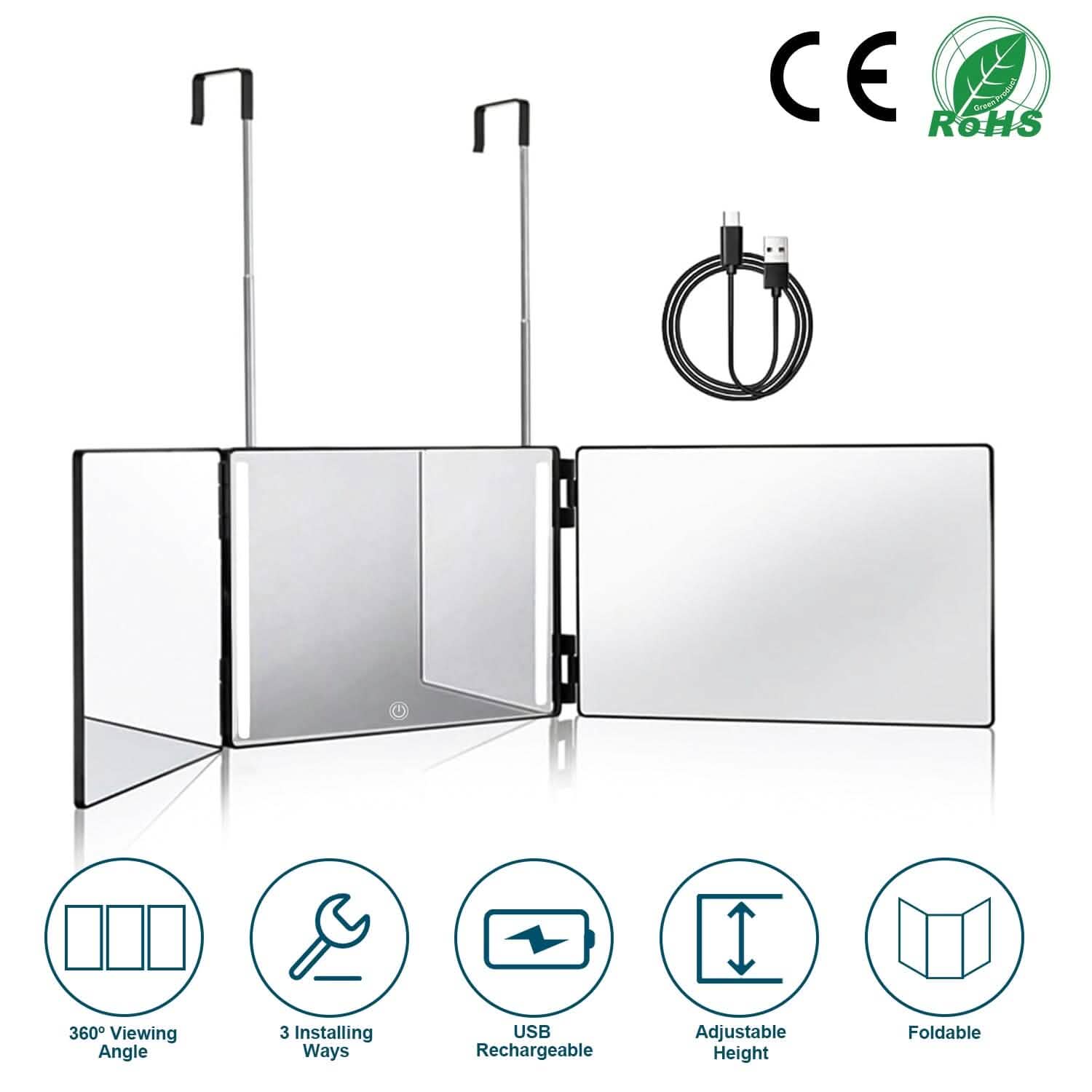 Tri-Fold Mirror with Telescopic Hanger DailySale