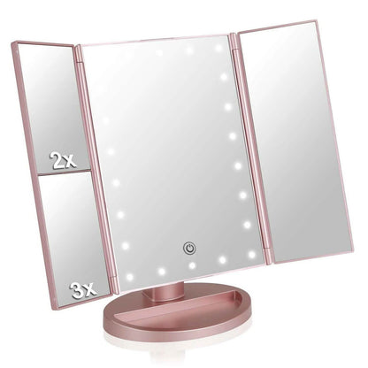 Tri-fold Vanity Makeup LED USB Touch Screen 10X Magnifing Mirror DailySale
