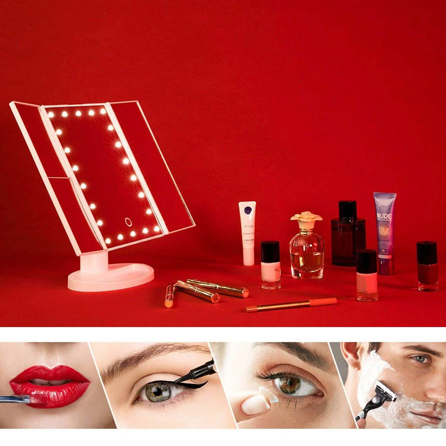 Tri-fold Vanity Makeup LED USB Touch Screen 10X Magnifing Mirror DailySale