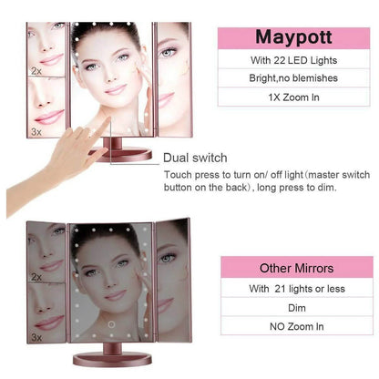 Tri-fold Vanity Makeup LED USB Touch Screen 10X Magnifing Mirror DailySale