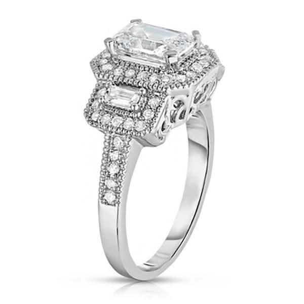 Tri Stone Emerald Cut Cubic Zirconia Ring in 18k White Gold - Size: 9 DailySale