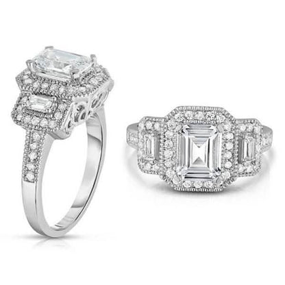 Tri Stone Emerald Cut Cubic Zirconia Ring in 18k White Gold - Size: 9 DailySale