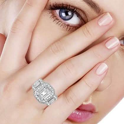 Tri Stone Emerald Cut Cubic Zirconia Ring in 18k White Gold - Size: 9 DailySale