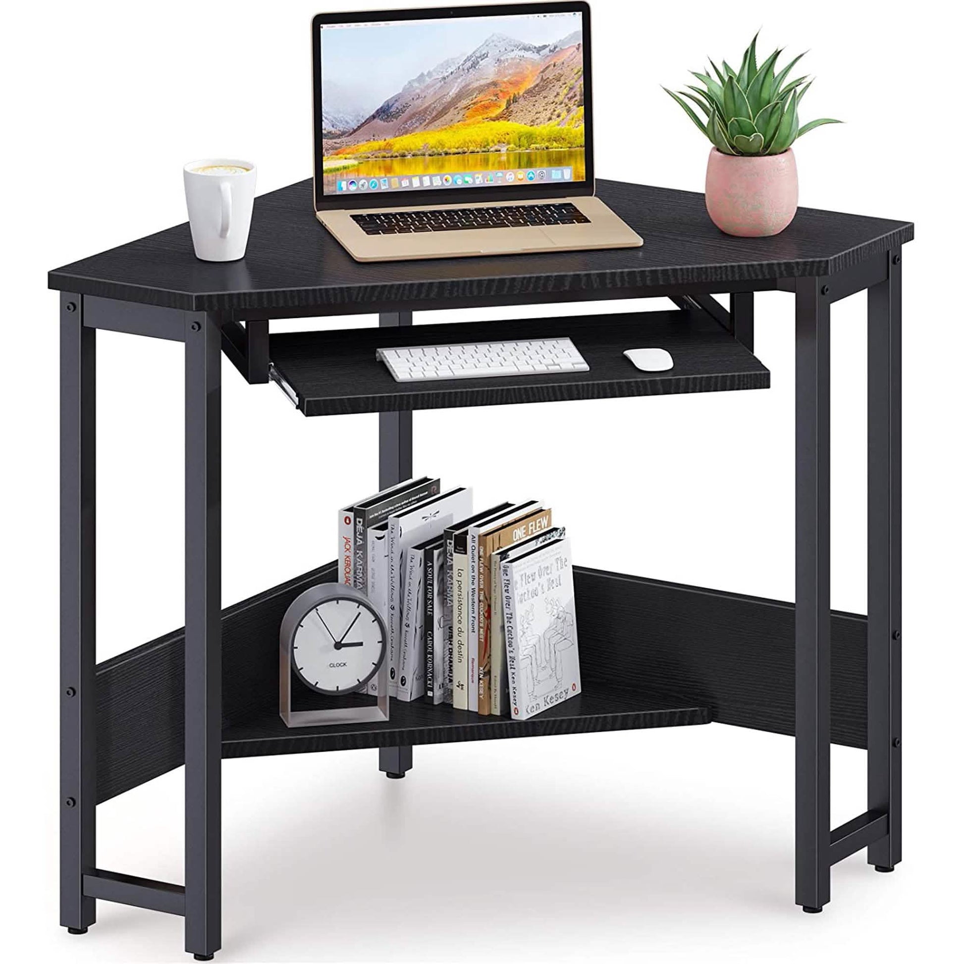 Triangle Computer Desk, Smooth Keyboard Tray& Storage Shelves DailySale