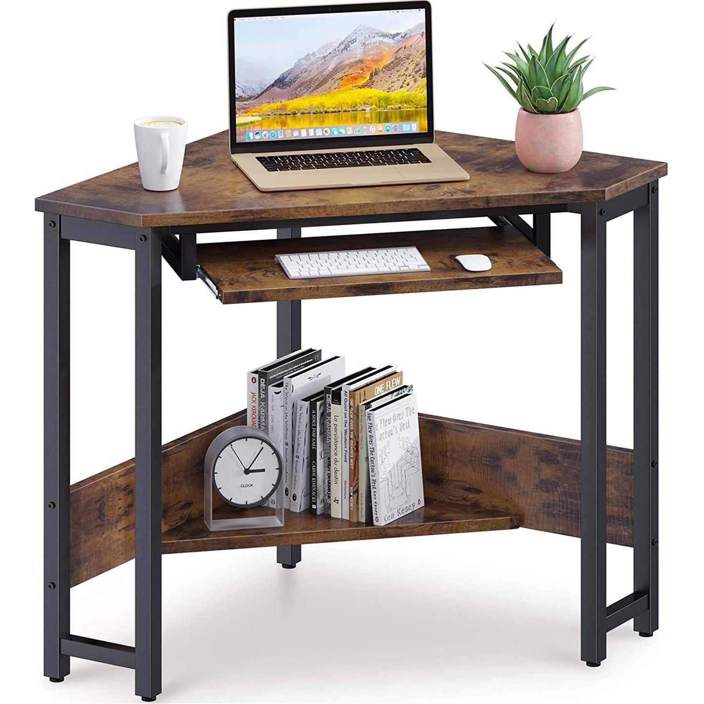 Triangle Computer Desk, Smooth Keyboard Tray& Storage Shelves DailySale