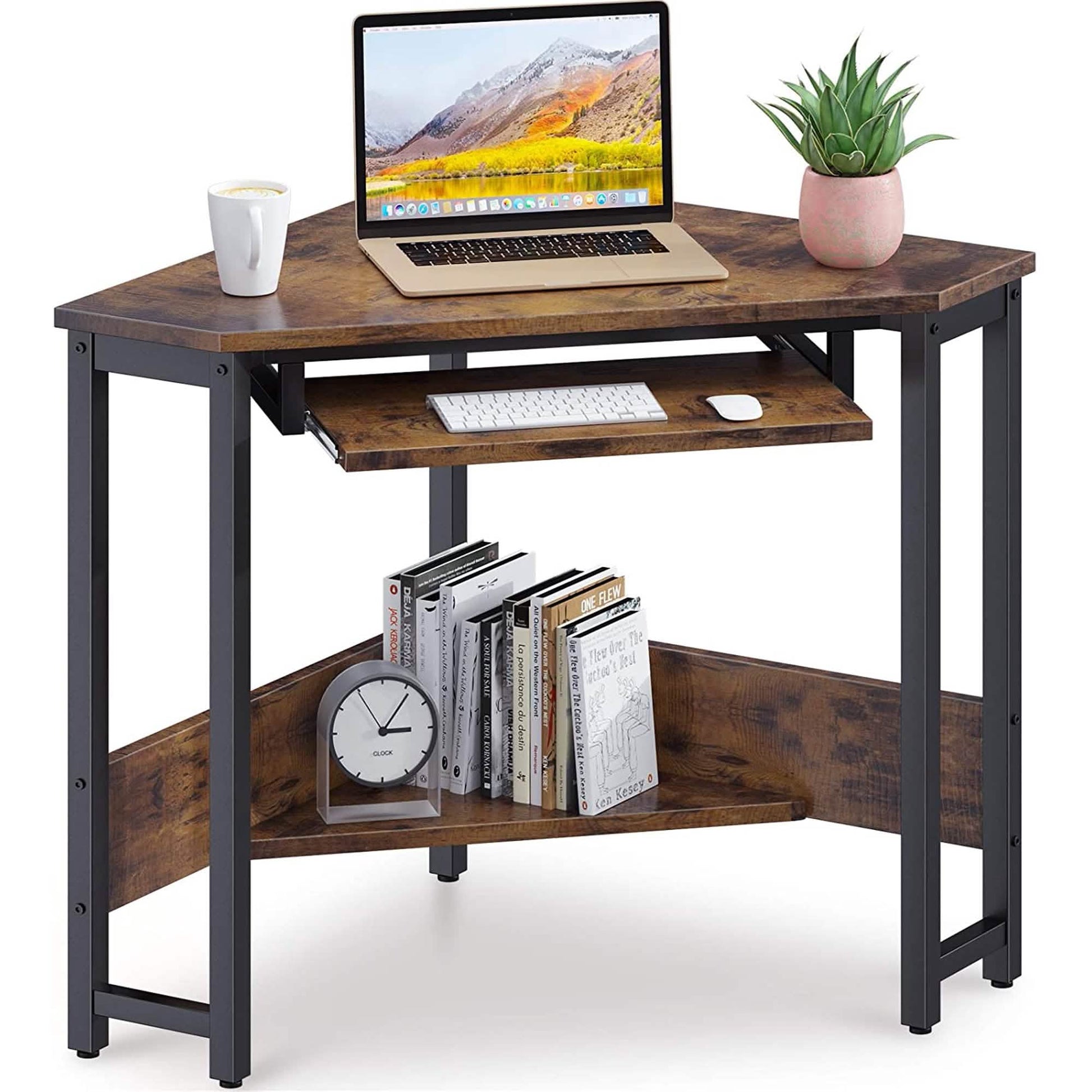 Triangle Computer Desk, Smooth Keyboard Tray& Storage Shelves DailySale