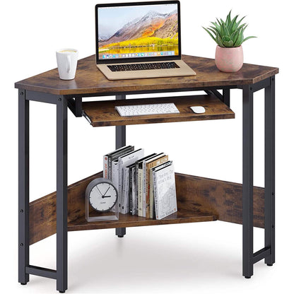 Triangle Computer Desk, Smooth Keyboard Tray& Storage Shelves DailySale