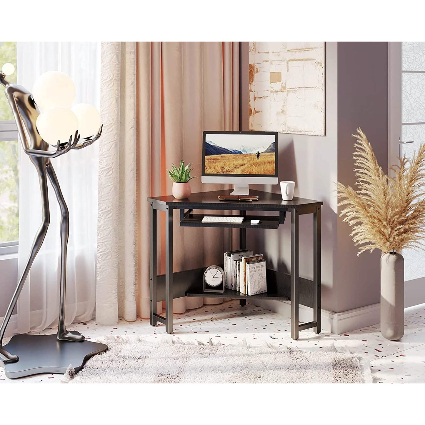 Triangle Computer Desk, Smooth Keyboard Tray& Storage Shelves DailySale