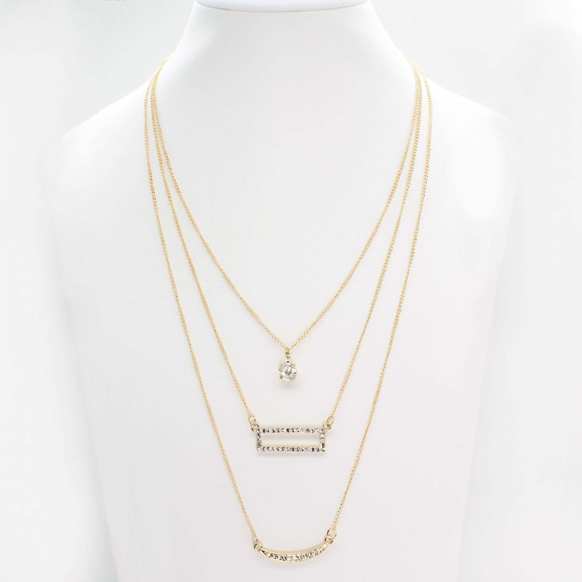 Triple Layer Necklace with Crystal Bars and Pendant DailySale