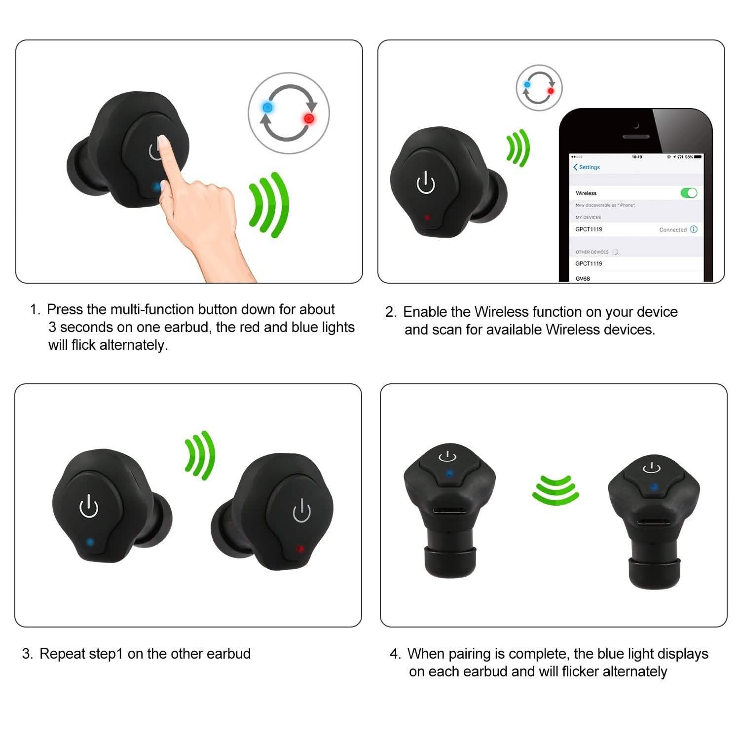 True Wireless Earbuds CSR v4.2 In-Ear Stereo Headsets DailySale