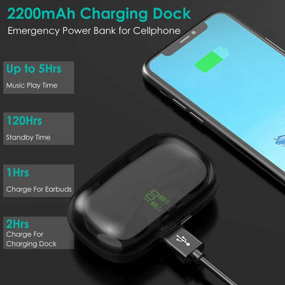 True Wireless V5.0 Earbuds IPX 5 Water Resistant DailySale