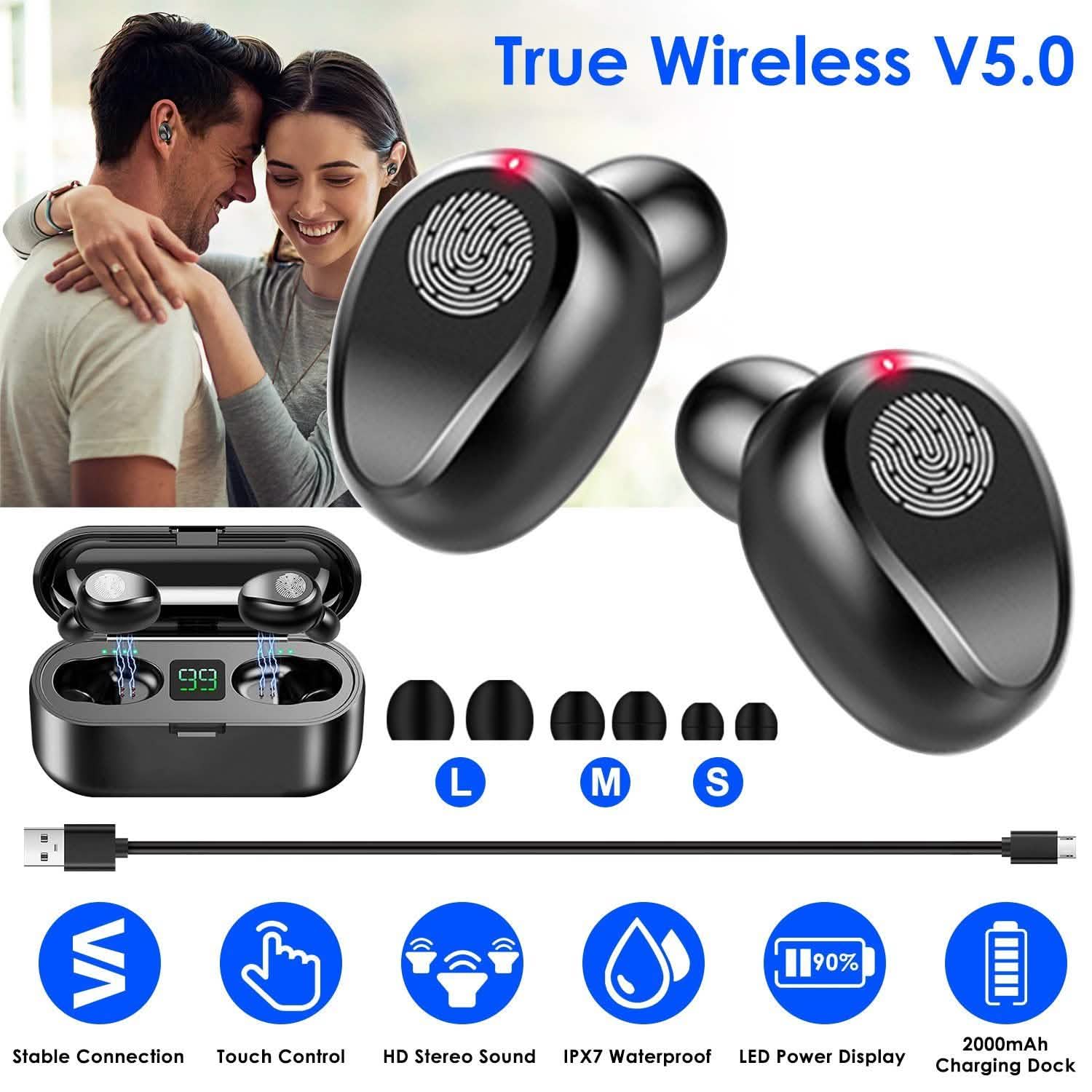 True Wireless V5.0 Earbuds with LED Display Magnetic Charging Dock DailySale