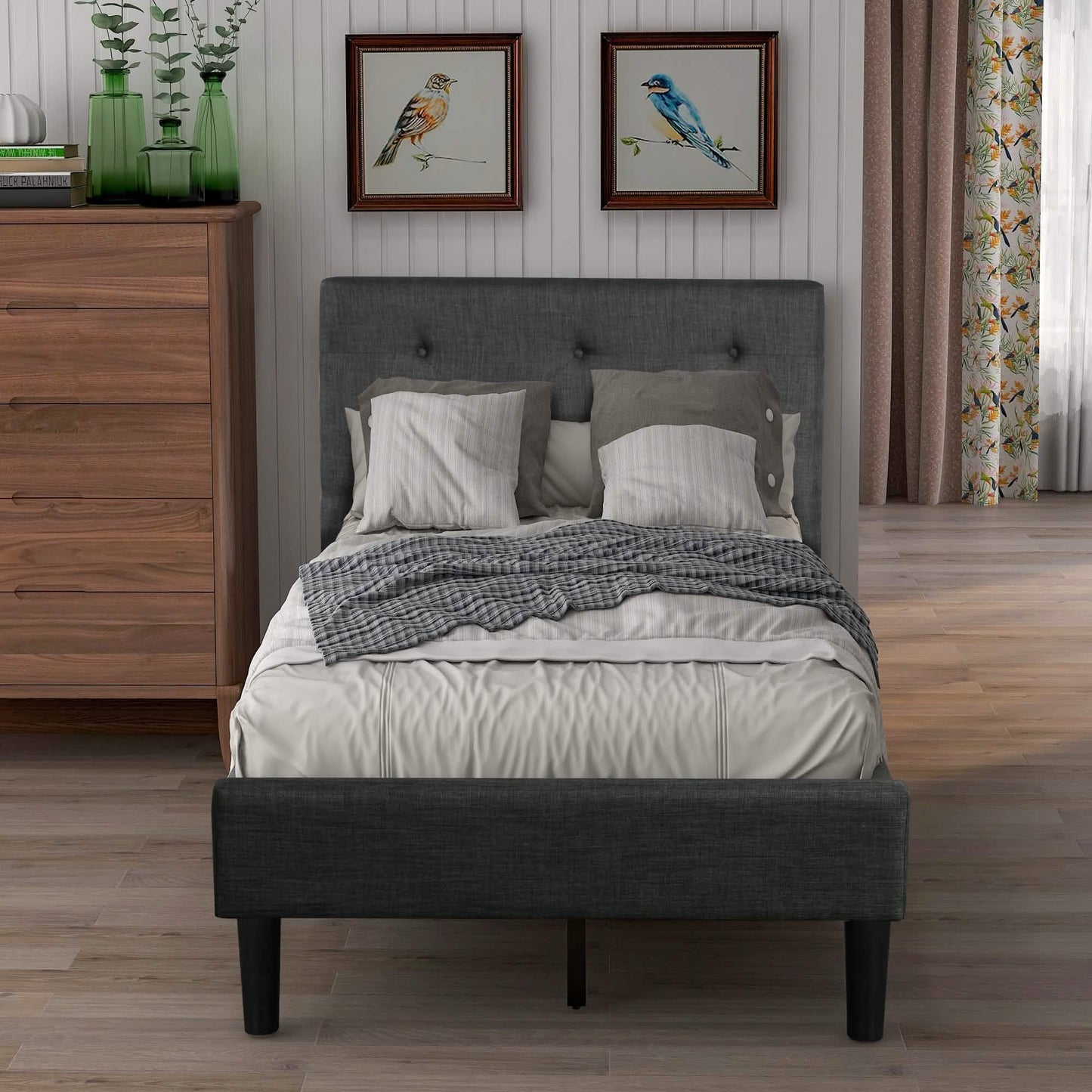 Tufted Platform Bed, Twin Size Button Upholstered Platform Bed DailySale