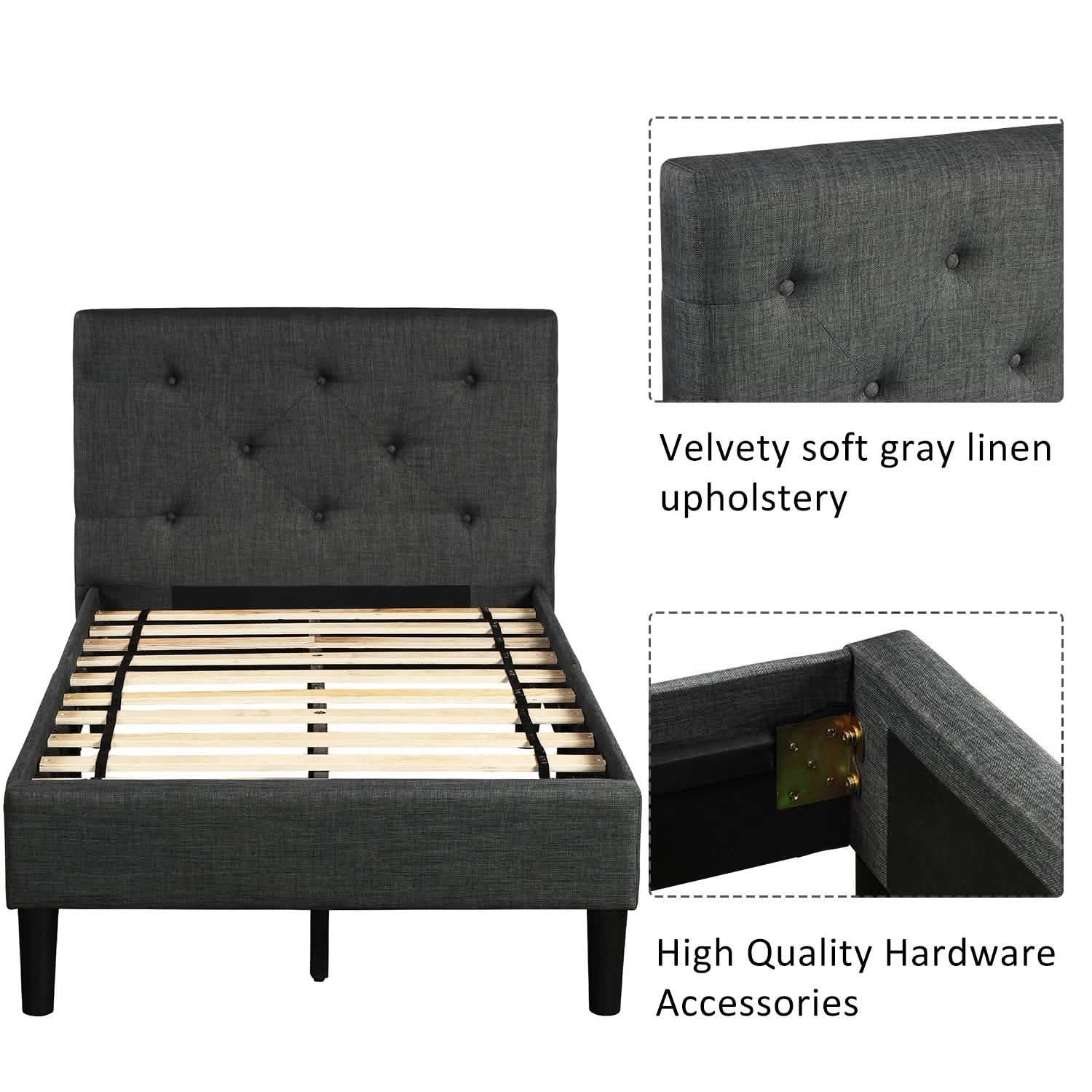 Tufted Platform Bed, Twin Size Button Upholstered Platform Bed DailySale