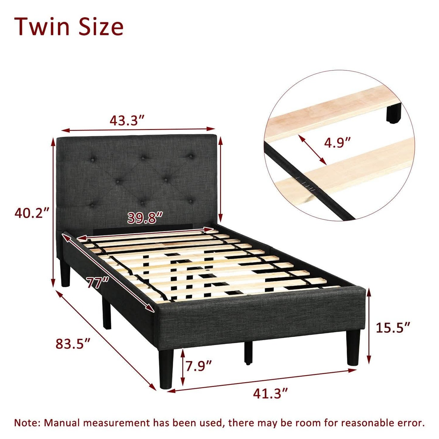 Tufted Platform Bed, Twin Size Button Upholstered Platform Bed DailySale