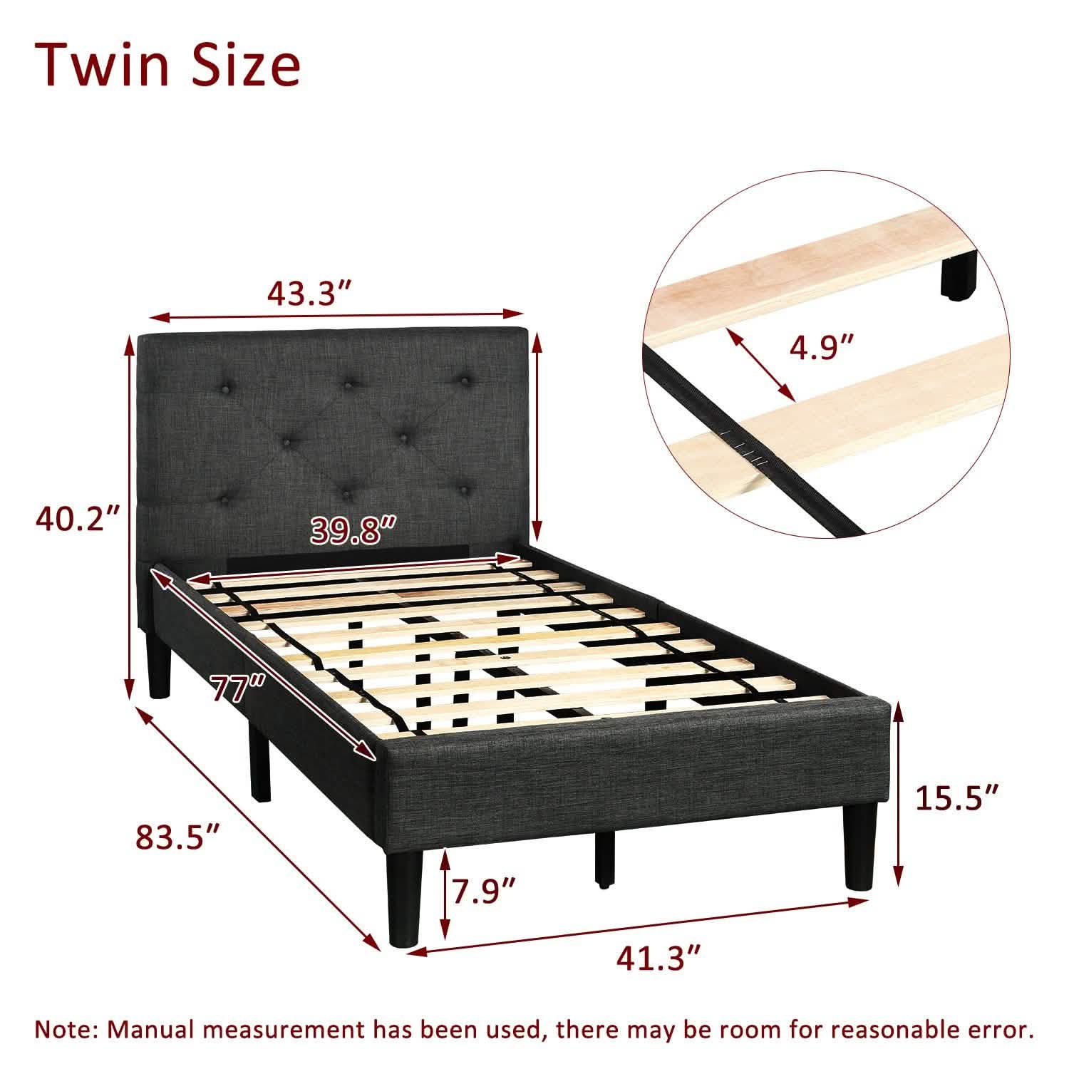 Tufted Platform Bed, Twin Size Button Upholstered Platform Bed DailySale