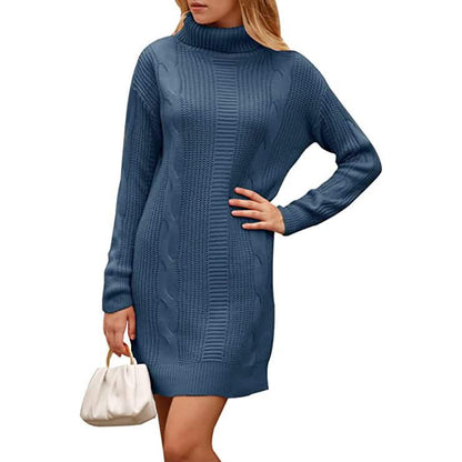 Turtleneck Pullover Sweaters Casual Long Sleeve Plain Winter Knit Sweater Dress DailySale