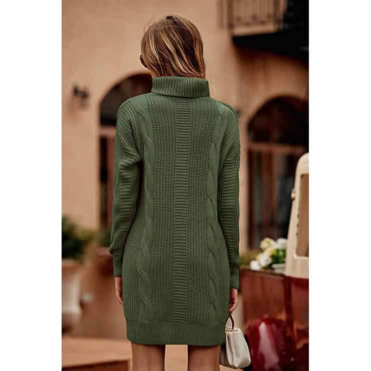 Turtleneck Pullover Sweaters Casual Long Sleeve Plain Winter Knit Sweater Dress DailySale