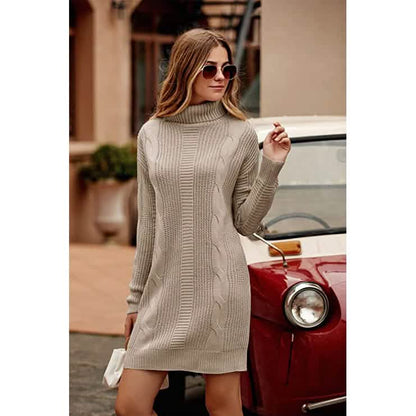 Turtleneck Pullover Sweaters Casual Long Sleeve Plain Winter Knit Sweater Dress DailySale