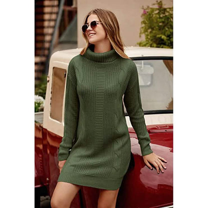 Turtleneck Pullover Sweaters Casual Long Sleeve Plain Winter Knit Sweater Dress DailySale
