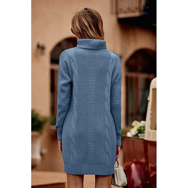 Turtleneck Pullover Sweaters Casual Long Sleeve Plain Winter Knit Sweater Dress DailySale