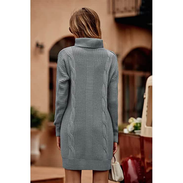 Turtleneck Pullover Sweaters Casual Long Sleeve Plain Winter Knit Sweater Dress DailySale