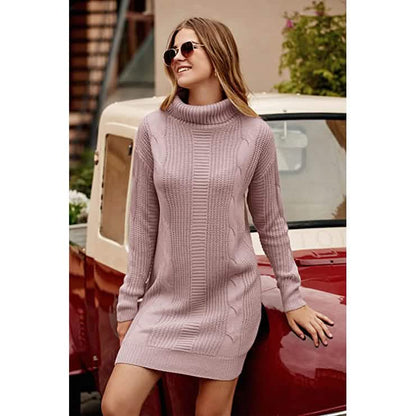 Turtleneck Pullover Sweaters Casual Long Sleeve Plain Winter Knit Sweater Dress DailySale