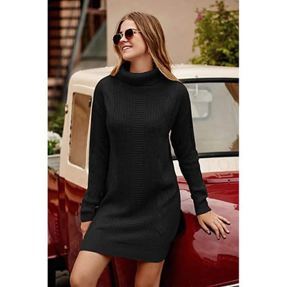 Turtleneck Pullover Sweaters Casual Long Sleeve Plain Winter Knit Sweater Dress DailySale