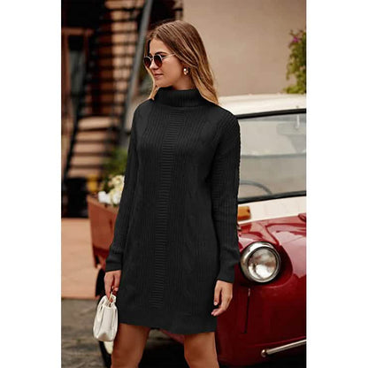 Turtleneck Pullover Sweaters Casual Long Sleeve Plain Winter Knit Sweater Dress DailySale