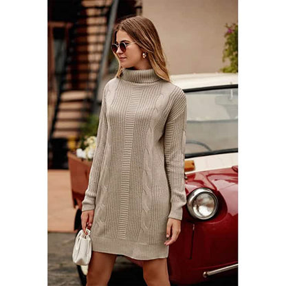 Turtleneck Pullover Sweaters Casual Long Sleeve Plain Winter Knit Sweater Dress DailySale