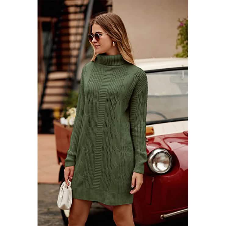 Turtleneck Pullover Sweaters Casual Long Sleeve Plain Winter Knit Sweater Dress DailySale