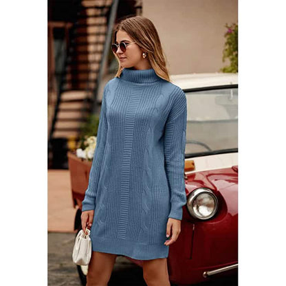 Turtleneck Pullover Sweaters Casual Long Sleeve Plain Winter Knit Sweater Dress DailySale