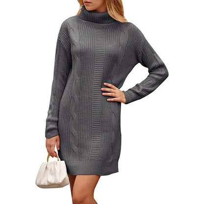 Turtleneck Pullover Sweaters Casual Long Sleeve Plain Winter Knit Sweater Dress DailySale