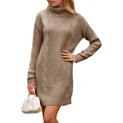 Turtleneck Pullover Sweaters Casual Long Sleeve Plain Winter Knit Sweater Dress DailySale